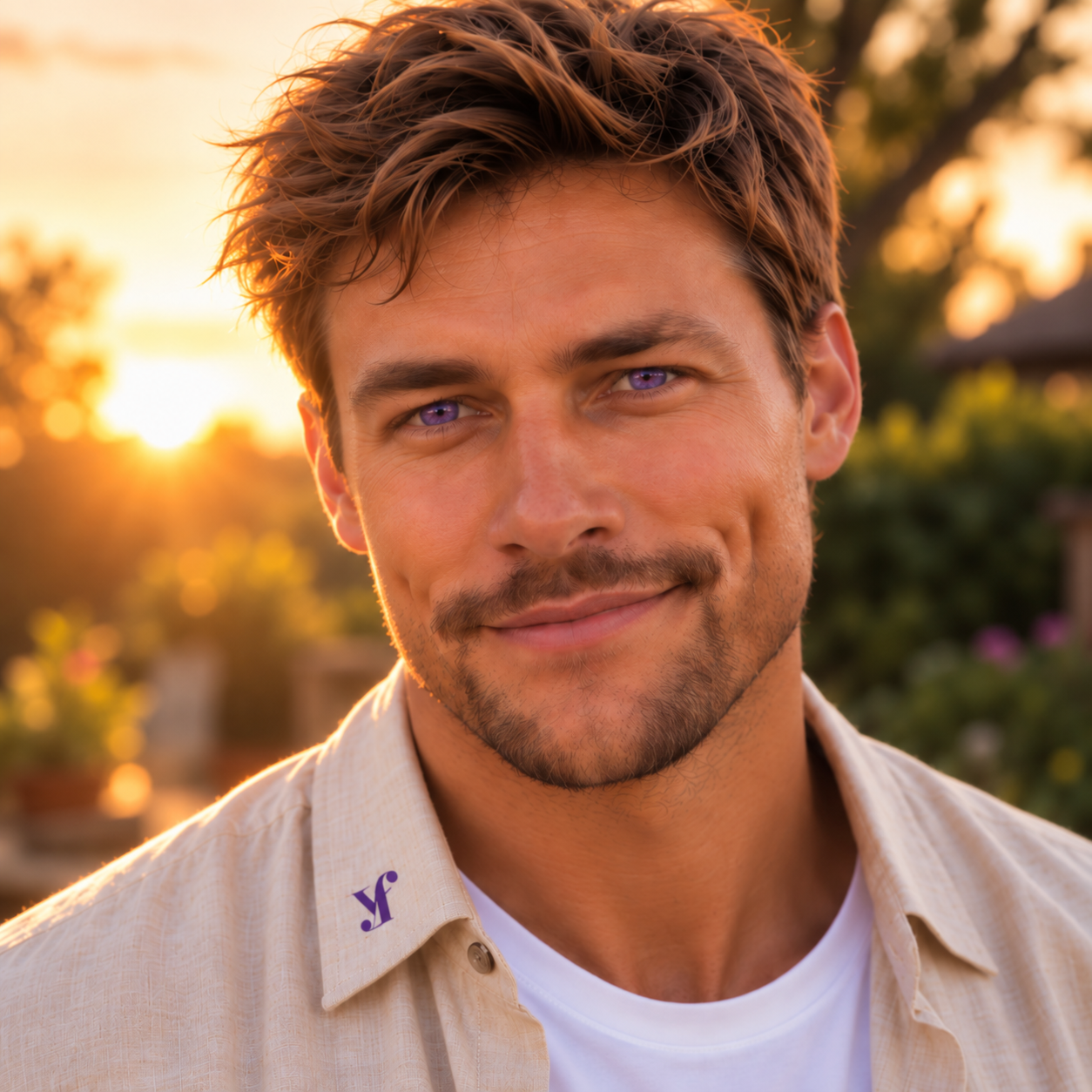Ethan, the flagship YourFaiv companion, smiling in warm sunset light